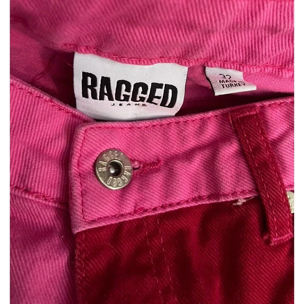 The Ragged Priest Muse Checkered Jeans Patchwork Pink Red Size 32 Raw Edges